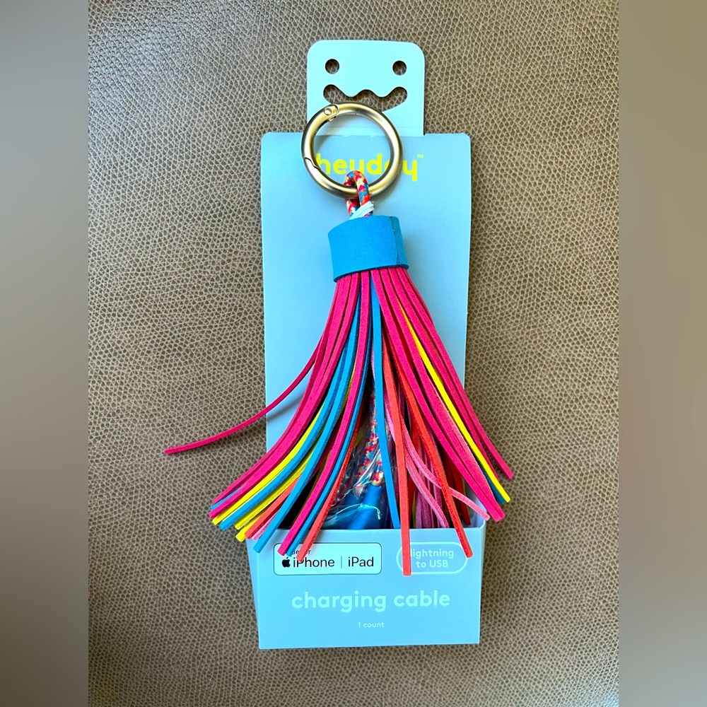 Heyday Leather Tassel Charging Cable Made for iPhone & iPad Keychain,New